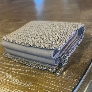 Woven Beige Wallet with Zipper. Folds up 4.4x4x1
